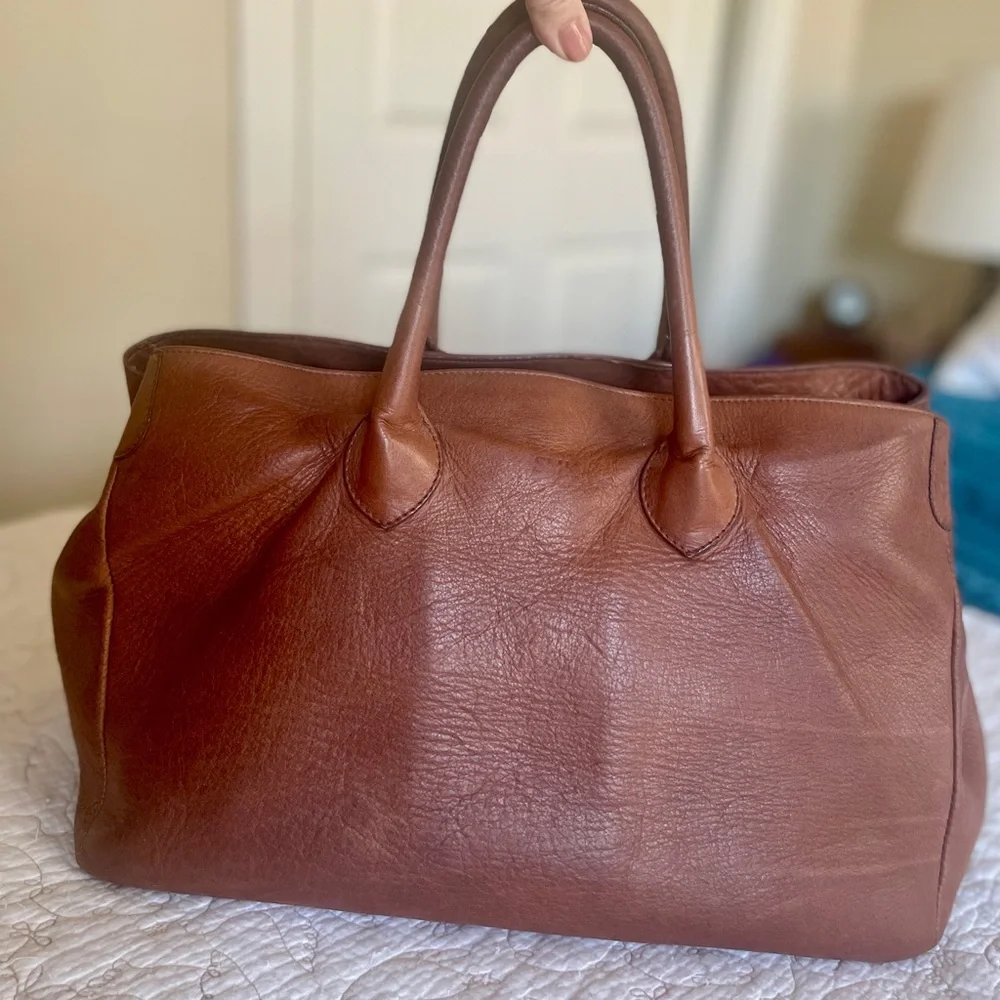 Mark & Graham Brown Leather Carryall Tote - Picture 2 of 9